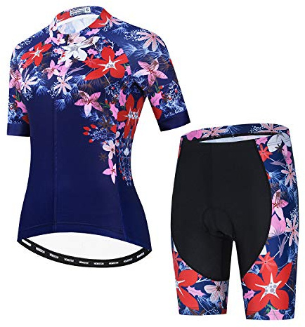 JPOJPO Dam cykeltröja set cykel kortärmad passar t-shirt reflekterande + 5D vadderade shorts toppar