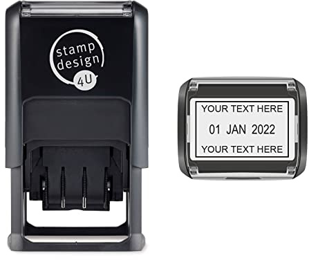 Stamp Design 4 U- Personalised Word and Date Stamp- Custom Lines of Text & Date- Self-Inking- Black Ink- 46 x 32mm