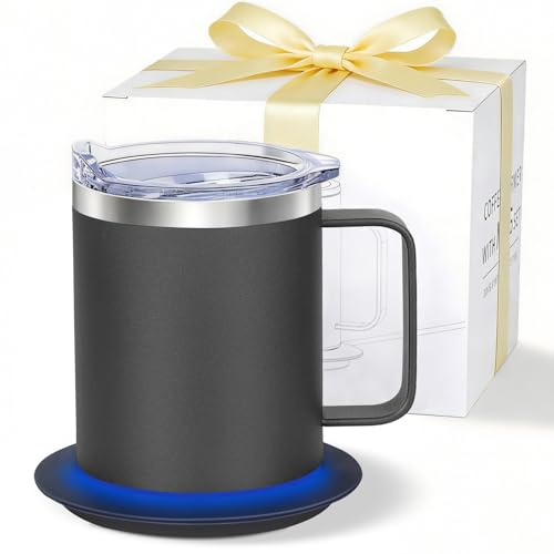 Zhenglu Coffee Warmer with Mug Set, USB Powered Heated Cup with 10H Auto Shut-Off, 131℉ Self Heating Coffee Mug for Desk (Black-12oz)