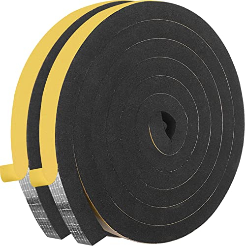Cinta adhesiva de espuma de 4 m, 10 mm de ancho x 10 mm de alto, para puertas y ventanas, burlete para aislamiento acústico de ruido, color negro (2 x 2 m cada una)