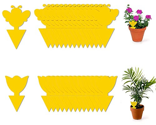 LYSAIMG Lot de 100 pièges pour insectes et mouches, plaques jaunes autocollantes pièges collants pour plantes, plante Flycatcher piège à mouches des fruits, convient aux vergers, jardins et potagers.