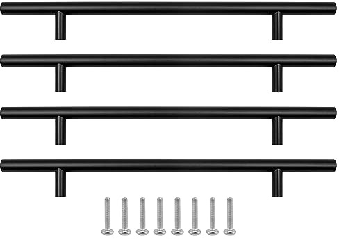 ZONADAH Lot de 4 poignées d'armoire noires mates 192 mm Centre de trou en T Poignées en T en acier inoxydable Poignées longues de porte d'armoire de 150 mm de longueur pour tiroir de chambre à coucher