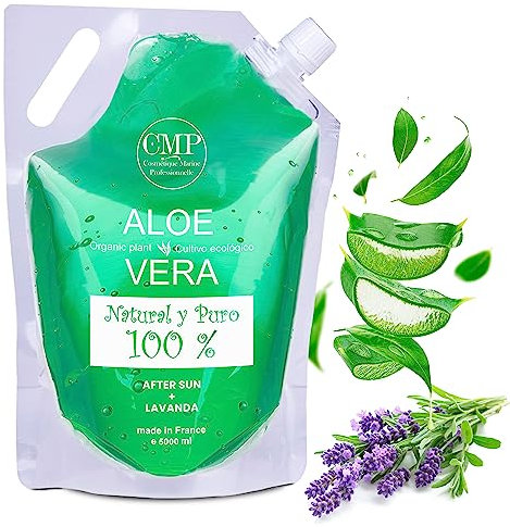 Aloe Vera Puro Gel Bálsamo Reparador con Lavanda 100% Puro y Natural Refrescante Hidratante Calmante Facial y Corporal Después del Sol After Sun Aloe Vera Depilacion 5000 ml