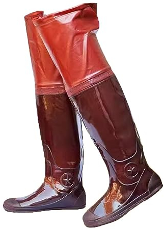 Watstiefel Rote wasserdichte Angel-Hüftstiefel aus PVC – 60 cm, Wasserstiefel for Herren und Damen, rutschfeste und verschleißfeste Oxford-Sohle (Color : Red, Size : 36 EU)