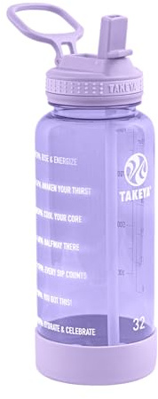 Takeya Tritan Motivational Water Bottle with Flip Straw Lid - Durable, BPA-Free -With Time Marker - Leakproof & Bumper - 32 oz, Vivacity Purple