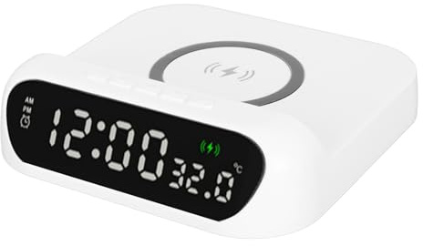 Digtial Wecker mit Ladestation, Kabelloses Ladegerät Wecker Ladestation mit Temperaturanzeige, LED, 10W Ladestation für das Gesundheitswesen und Stabiles Laden.