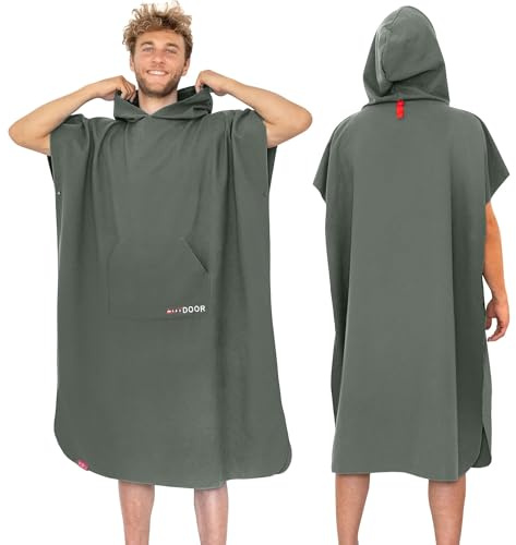 AUTDOOR® Microfibre Bath Poncho for Men and Women, Sustainable Made from 100% Recycled PET Bottles, Towel as Changing Aid for Beach and Water Sports, Quick-Drying and Compact (Large, Green)
