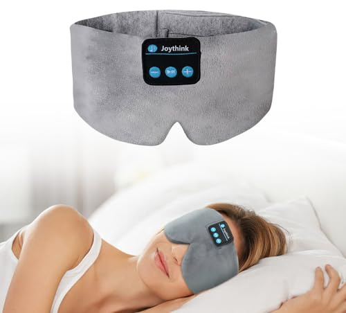 Joythink Sömnhörlurar Trådlös Ögonmask Barn Silkes Trådlös Pannband Hörlurar för Sömn med Justerbar Högtalare Trådlösa Öronproppar Sidsovningsresor Meditationsmusik Mask Grå