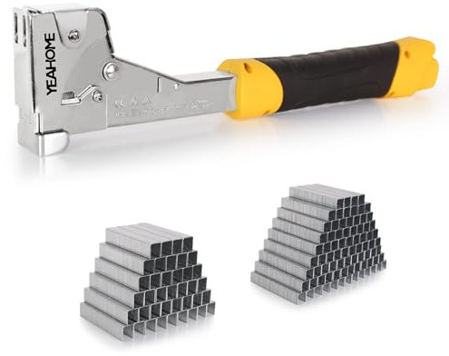 YEAHOME Grapadora de martillo resistente con cargador antiatascos, grapadora manual de construcción de acero con 6000 grapas T50 para construcción, techo, envoltura de casa, aislamiento