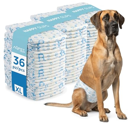 Aqpet Lot de 36 Couches hygiéniques pour Chiens mâles avec Fermeture adhésive réglable, Anti-Odeur, jetables, Taille XLarge 850 x 200