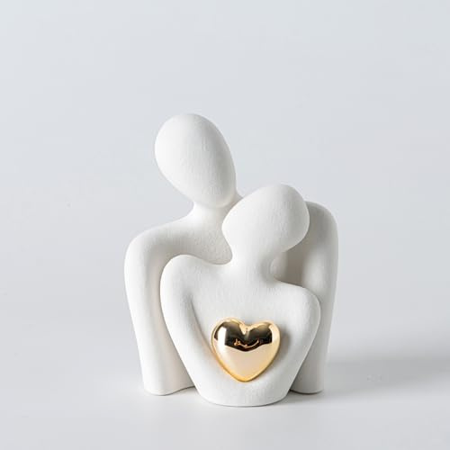 GJFASGF Mini Hugging Couple Statue Ceramic Lover Figurine Home Decor is a Romantic Gift for Her on Wedding Anniversary and Valentines, TV Stand Decoration Knick Knacks for Shelves (White)