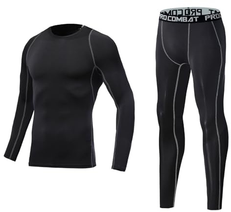 Holimaid Kids Boys Thermal Base Layer Sets Long Sleeve Athletic Compression Suit Ideal for Football Sports Outdoor Sports Performance (Black/Grey, 160)