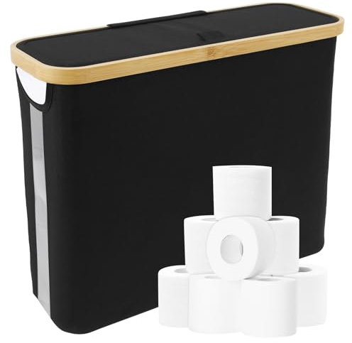 23.6L Toilettenpapier Aufbewahrung Korb mit Deckel,Klopapier Aufbewahrung Stehend Große Kapazität Toilet Paper Storage Containers 45 * 15 * 35cm,Badezimmer Organizer WC Papier Aufbewahrung (Schwarz)
