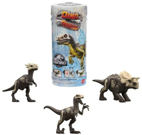 Mattel Jurassic World Dino Revelación Juguetes de dinosaurio, con sorpresa al abrir el embalaje y revelación de la decoración completa con agua templada, JDC52