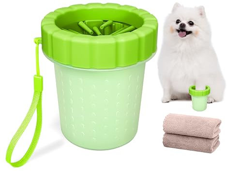 QianRuiDa Pfotenreiniger für Hunde Ausgestattet mit Zwei Saugfähigen Handtüchern Hundepfoten Reiniger Schmutz von den Pfoten des Hundes Entfernen (S, Grüner)