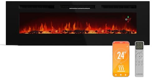 KLARSTEIN Galeras Smart - Camino Elettrico da Parete, 1800W, Fiamma LED Realistica, Controllo con App & Telecomando, Colori & Luminosità Regolabili, Protezione dal Surriscaldamento
