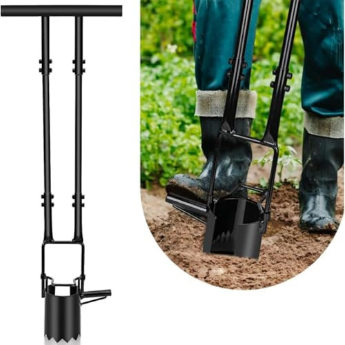 Planteur de bulbes à fleurs - Double support - Repose-pieds coulissant - Pour creuser des trous - Pour planter des tulipes, des iris, des jonquilles - Transplantation de fleurs, graines de légumes