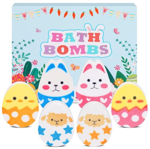 Badebomben Kinder,6 Stück Ostern Badebomben für Frauen, Aroma-reine ätherische Öl-Schaumbad-Kugeln,Perfektes Geburtstags Ostern Badeperlen geschenke für Kinder,Mädchen,Jungen