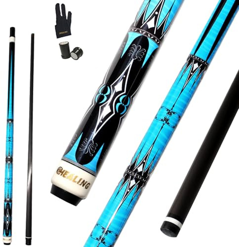 KHEALING Carbon Fiber Pool Cue with 11.8mm Head - Professional 1/2 58' Pool Cue with 8 Teeth Connector for Billiard Enthusiasts (Blue)