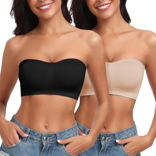 LEYSHE Bandeau BH axelbandslös bh utan bygel sömlös tub topp bh vadderad bandeau topp med transparenta remmar
