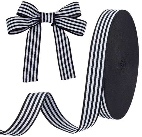 FINGERINSPIRE 45.7m Ruban Rayé Noir et Blanc 25mm de Large Ruban à Rayures Grosgrain Rubans en Tissu Polyester pour DIY Artisanat Emballage Cadeaux Embellissement Décor Noël et Des Fêtes Fin Année