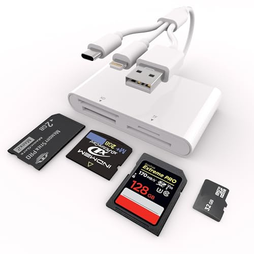 Memory Stick Pro Duo Adapter für iPhone/Android/PC, 4-in-1 SD/TF/MS/XD-Bildkartenleser mit Lightning/USB/USB-C-Anschluss Speicherkartenleser, Memory Stick Pro Duo-Lesegerät für Sony Plug & Play