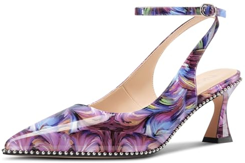 NobleOnly Femmes Mi Kitten Talon Heel Slingback Escarpins Pointu Bout Lanières Cheville Dress Décontracté Danse Escarpins 6.5 CM Heels Vortex Violet 41 EU