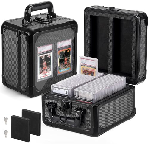 ONULISS Graded Card Storage Box with Display Window - Protable Aluminum Alloy Slab Case for PSA, Compatible with 60 Card Slabs, Sports Trading Card Case Fits PSA, CSG, BGS and Top Loaders