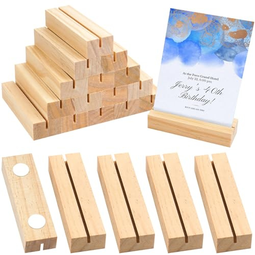 sebudion 20 soportes para tarjetas de madera con ranura recta y adhesivo nano sin puntos, soporte para tarjetas de mesa, soporte para tarjetas de menú, soporte para tarjetas postales de madera de pino