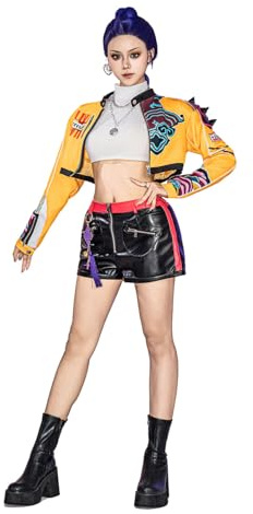 OSIAS Rumi Cosplay Mujer con Pantalones Cortos de Cuero Elásticos y Chaqueta con Hombros Acolchados (M)