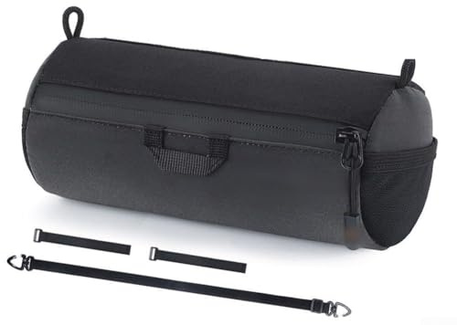 Besttoolifes Bolsa cilíndrica reflectante para manillar, 1 l, impermeable, para bicicletas, almacenamiento frontal, con malla para hombro, correa compatible con noche, carretera, montaña, plegable, de