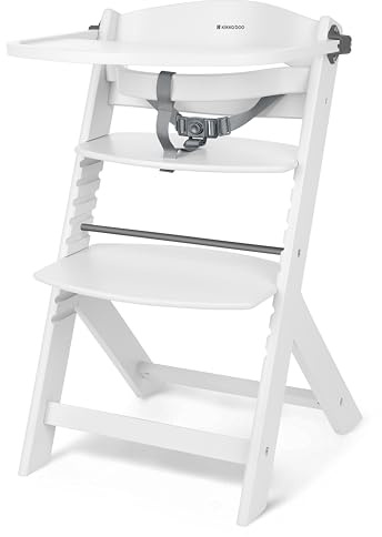 KikkaBoo Trona Evolutiva de Madera para Bebé NORDY, Silla Alta Ajustable hasta 35 kg, Haya Maciza, Bandeja Extraíble, Arnés de 3 Puntos, Blanco