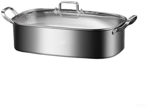 Pentola a vapore ovale per pesci, in acciaio inox da 8 qt, per cucinare in forno a vapore in acciaio inox con coperchio in vetro, pentola per pesce intero per cucinare sano, forno a gas a induzione