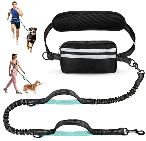 Tiesenci HandsFree NoPull Bungee Leash Black/Blue Large Dogs