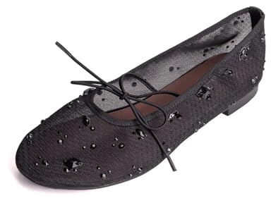 Ihåliga mesh-ballerinaskor, snörskor, rund tå, grunt kristall, enkel sko, plusstorlek, förortsskor, kvinnor, Färg 2, 36 EU
