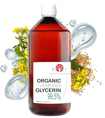Reines flüssiges Bio-Pflanzenglyzerin. Zertifiziert biologisch. Glycerin Basis Naturkosmetik für Zuhause. Natürliche Feuchtigkeitscreme (Haut & Haar) - 1000 ml / 1 kg