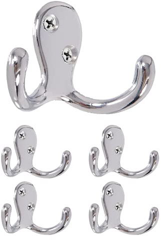 HOWTOOL Double Robe Hook 5 Pack Chrome with Screws Wall Mounted Towel Scarf