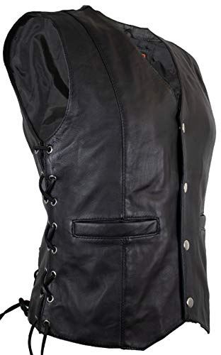 MDM - Gilet in pelle da donna, con bottoni automatici Nero M