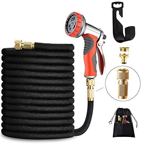 LUFENG Upgraded Expandable Hose 75FT 23M Garden Hose with Double Latex Core Hose Pipe Solid Brass Fittings 9 Function Metal Spray Gun Nozzle Wall Hanger for Gardening Car Washing Pet Bathing (75FT)