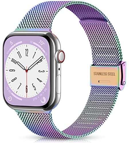 Ouwegaga Kompatibel mit Apple Watch Armband 38mm 40mm 41mm 42mm 44mm 45mm, Ersatz Edelstahl Metall Armband Kompatibel mit iWatch Armband Series 9 8 7 6 5 4 3 2 1 SE Ultra 2,38mm/40mm/41mm Bunt
