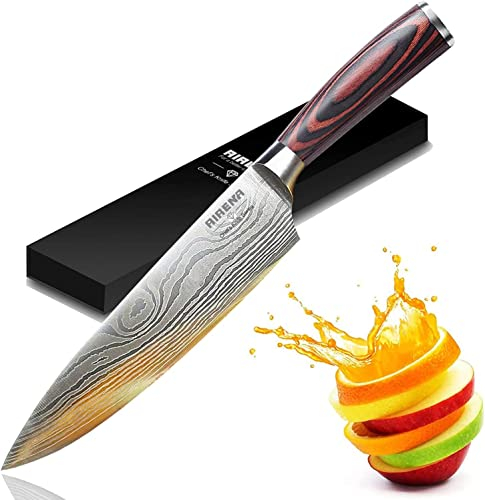 Couteau Chef, Couteau Cuisine Professionnel 8- Couteau japonais - Acier inoxydable allemand - Meilleur rapport qualité prix avec étui et emballage cadeau exquis - Couteaux ultra-tranchant - AIRENA