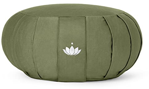 LOTUSCRAFTS Zafu cuscino da meditazione, altezza seduta 20 cm, modello Zen rotondo, cuscino da yoga, fodera in cotone lavabile, imbottitura in farro, certificato GOTS