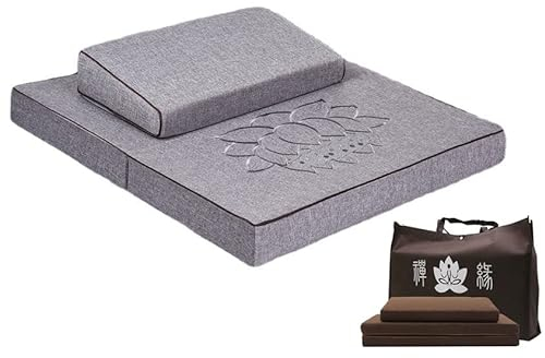 Zafu Zabuton Meditationsset bestehend aus Zafu Meditationskissen und Zabuton Matte für Sitzmeditation und Yoga mit Abnehmbares Reißverschluss-Design (Grau,70 * 70cm)