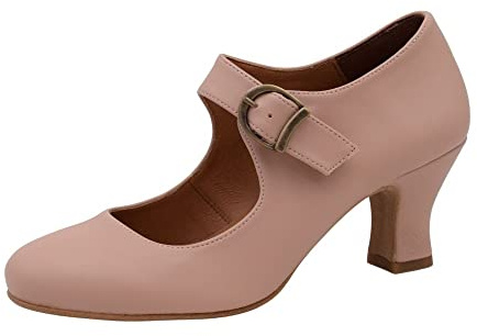 PASARELA - Zapatos de Baile Flamenco Napa Soft Hebilla Soft Mujer Color: Maquillaje Talla: 39
