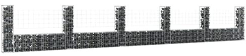 Keketa U-Shape Gabion Basket with 6 Columns Gabions Stone Gabions Stone Gabion Wall Wire Basket Gabions Wall Pillar Gabions for the Garden Iron Silver 620 x 20 x 100 cm