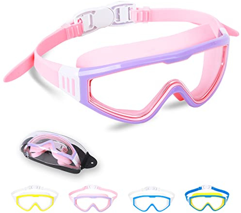 Jodsen Occhialini da Nuoto per Bambini,Occhialini Piscina Bambina da 5 a 12 Anni,Occhiali da Nuoto Anti Nebbia Protezione UV,Occhialini per Bambini con Telaio Grande (Viola)