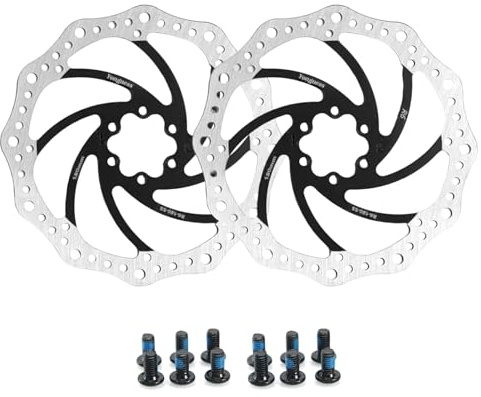 Yongness Disco Freno Bicicletta Confezione da 2 con 12 Viti 140mm/160mm/180mm/203mm Rotore Disco Freno Bicicletta per City Bike, Mountain Bike, Bici da Strada, Parti di Biciclette (Nero, 203mm)