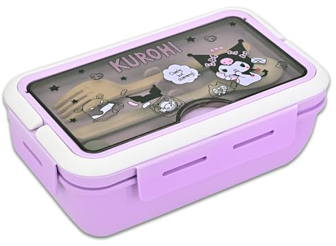 Roffatide Cajas Bento todo en uno con mango Kawaii de 4 puntos de bloqueo tipo caja de almuerzo contenedor para comida fruta aperitivo, c