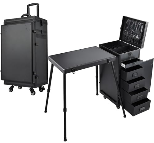 Professional Nail Desk Nail Table Manicure Table Art Table Makeup Case Salon Nail Technician Station with Nail Tech Supplies Beauty Trolley Makeup Trolley with 5 Drawers for Manicurist, Black