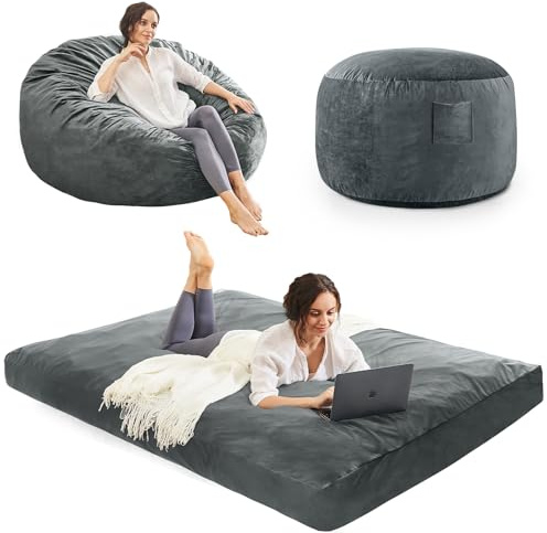 ILPEOD Bean Bag Chairs for Teens - Bean Bag Chair Convertible Bean Bag Bed - Small Beanbag Chair with Micro Fiber Cover/Furniture Foam Filler - Floor Couch Sofa in Bedroom Dorm Room - Youth Charcoal